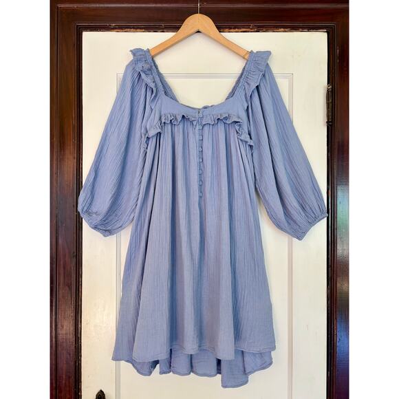 Apiece Apart Blue Cotton Gauze Ruffle Dress -- Size XS/S - Picture 4 of 5